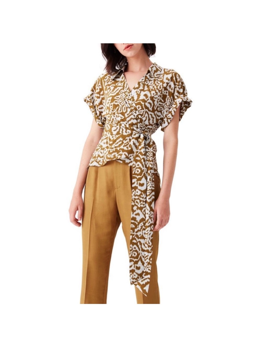 Diane Von Furstenberg Debbie Leopard Print Wrap Silk Top EUC Size M - Picture 4 of 7